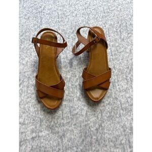 MIA Susan Cognac Brown Wooden Clog Sandals Block Heel Strappy Women 10 MH0063